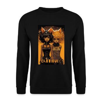 Cattitude: Zwei Katzenmädchen - Unisex Pullover - Schwarz - Vorne - Alina (178cm) & Michal (187cm)