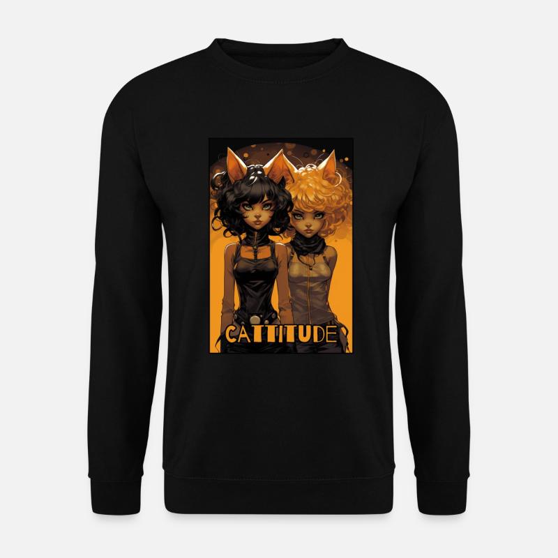 Cattitude: Zwei Katzenmädchen - Unisex Pullover - Schwarz