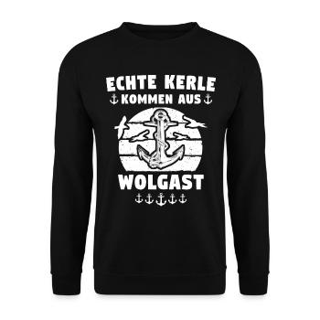 Wolgast Sprüche Wolgaster Spruch - Unisex Pullover - Schwarz - Vorne - Alina (178cm) & Michal (187cm)