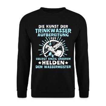 Wassermeister Sprüche Wasserversorgungstechniker - Unisex Pullover - Schwarz - Vorne - Alina (178cm) & Michal (187cm)