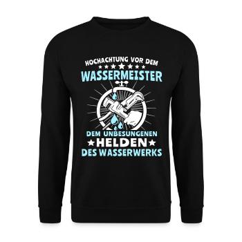Wassermeister Sprüche Wasserversorgungstechniker - Unisex Pullover - Schwarz - Vorne - Alina (178cm) & Michal (187cm)
