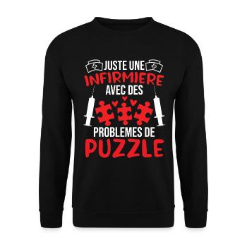 Krankenschwester mit Rätselproblemen - Unisex Pullover - Schwarz - Vorne - Alina (178cm) & Michal (187cm)