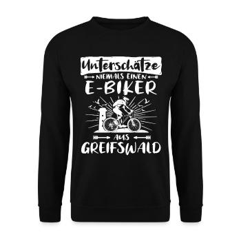 Greifswald Ebike Greifswalder Ebiker - Unisex Pullover - Schwarz - Vorne - Alina (178cm) & Michal (187cm)
