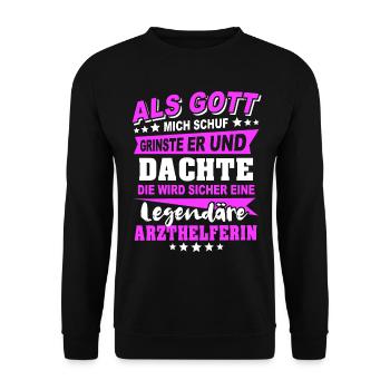 Arzthelferin Sprüche - Unisex Pullover - Schwarz - Vorne - Alina (178cm) & Michal (187cm)