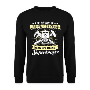 Wagenmeister Superkraft - Unisex Pullover - Schwarz - Vorne - Alina (178cm) & Michal (187cm)