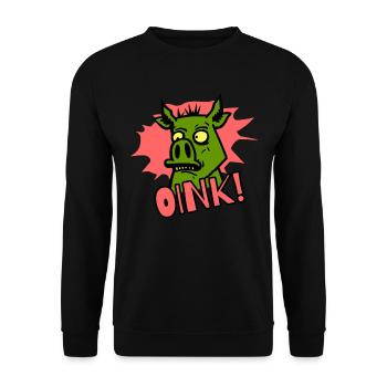 Oink! Cartoon Schwein - Unisex Pullover - Schwarz - Vorne - Alina (178cm) & Michal (187cm)