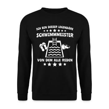 Schwimmmeister Legende - Unisex Pullover - Schwarz - Vorne - Alina (178cm) & Michal (187cm)