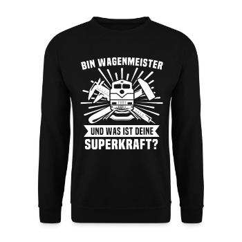 Wagenmeister Superkraft - Unisex Pullover - Schwarz - Vorne - Alina (178cm) & Michal (187cm)