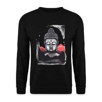 Japan Rote Sonne: Ein ruhender Buddha - Unisex Pullover - Schwarz - Vorne - Alina (178cm) & Michal (187cm)