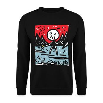Le soleil rouge du Japon : montagnes et bonhommes allumettes - Sweat-shirt Unisexe - noir - Devant - Alina (178cm) & Michal (187cm)
