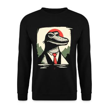 Japanische Rote Sonne und Al Gator Alligator - Unisex Pullover - Schwarz - Vorne - Alina (178cm) & Michal (187cm)