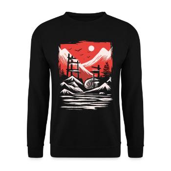 Japan's Red Sun: The Sardine Fish Temple - Unisex Sweatshirt - black - Front - Alina (178cm) & Michal (187cm)