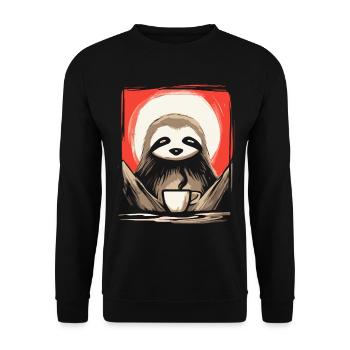 Japanese Red Sun Coffee Sloth - Unisex Sweatshirt - black - Front - Alina (178cm) & Michal (187cm)