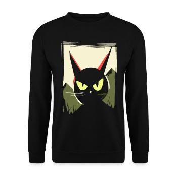 Japanese Red Sun: Bad Mood Cat - Unisex Sweatshirt - black - Front - Alina (178cm) & Michal (187cm)