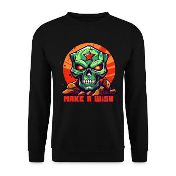 Totenkopf Stern Felsen: Wünsche Dir was - Unisex Pullover - Schwarz - Vorne - Alina (178cm) & Michal (187cm)