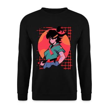 Fille guerrière dans le style classique de l’anime Vaporwave - Sweat-shirt Unisexe - noir - Devant - Alina (178cm) & Michal (187cm)