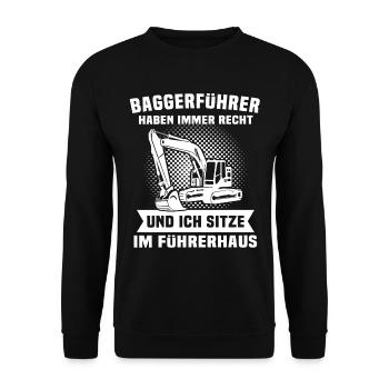 Baggerführer Baggerfahrer - Unisex Pullover - Schwarz - Vorne - Alina (178cm) & Michal (187cm)