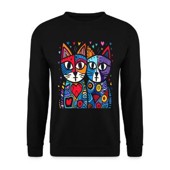 Love cats surrounded by hearts - Unisex Sweatshirt - black - Front - Alina (178cm) & Michal (187cm)