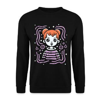 Modern Art Lines and a Cartoon Girl - Unisex Sweatshirt - black - Front - Alina (178cm) & Michal (187cm)