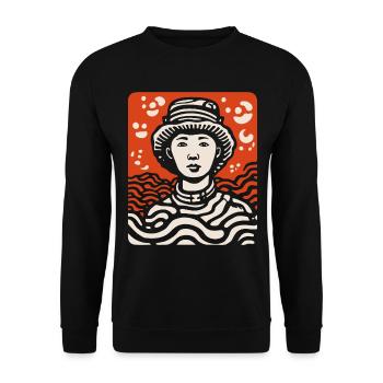Asien Wurzeln, Asiatischer Bauer: Cartoon-Kunst - Unisex Pullover - Schwarz - Vorne - Alina (178cm) & Michal (187cm)