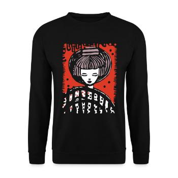 Kunst-Cartoon und Manga-Symbiose - Unisex Pullover - Schwarz - Vorne - Alina (178cm) & Michal (187cm)