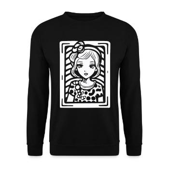 Punktmuster Cartoon: Eine bezaubernde Frau - Unisex Pullover - Schwarz - Vorne - Alina (178cm) & Michal (187cm)