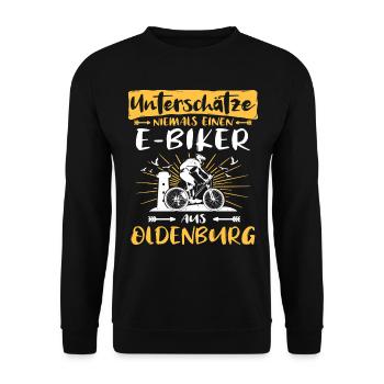 Oldenburg Ebike Oldenburger Ebiker - Unisex Pullover - Schwarz - Vorne - Alina (178cm) & Michal (187cm)