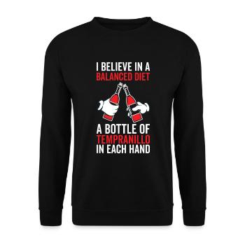 Balanced Diet Bottle Tempanillo Lover - Unisex Sweatshirt - black - Front - Alina (178cm) & Michal (187cm)