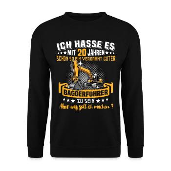 Baggerführer 20. Geburtstag 20 Jahre Baggerfahrer - Unisex Pullover - Schwarz - Vorne - Alina (178cm) & Michal (187cm)