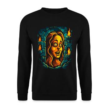 Die Schrecken der Horror-Frau im Kerker - Unisex Pullover - Schwarz - Vorne - Alina (178cm) & Michal (187cm)