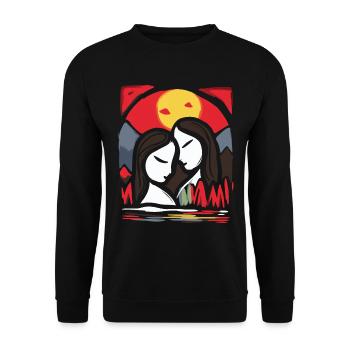 Ist das Kunst, zwei knallige Farben Liebhaber - Unisex Pullover - Schwarz - Vorne - Alina (178cm) & Michal (187cm)