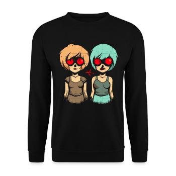Japan Anime Manga Cartoon Mädchen - Unisex Pullover - Schwarz - Vorne - Alina (178cm) & Michal (187cm)