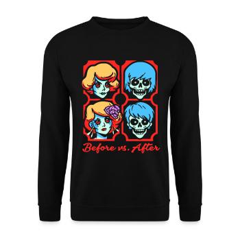 Schönheit vorher vs. nachher, Zombie-Köpfe - Unisex Pullover - Schwarz - Vorne - Alina (178cm) & Michal (187cm)