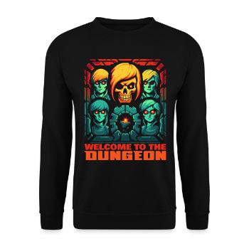 Welcome to the dungeon with skull and friends - Unisex Sweatshirt - black - Front - Alina (178cm) & Michal (187cm)