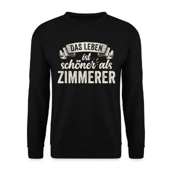 Lustige Zimmerer Holzbau Dachstuhl Handwerker - Unisex Pullover - Schwarz - Vorne - Alina (178cm) & Michal (187cm)