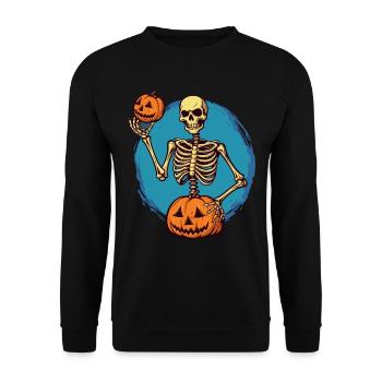 Es ist Skelett-Kürbis-Zeit und Halloween - Unisex Pullover - Schwarz - Vorne - Alina (178cm) & Michal (187cm)