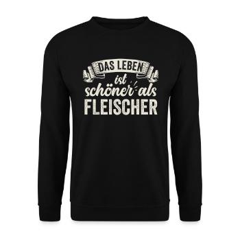 Lustige Fleischer Fleisch Wurst Metzgerei Handwerk - Unisex Pullover - Schwarz - Vorne - Alina (178cm) & Michal (187cm)