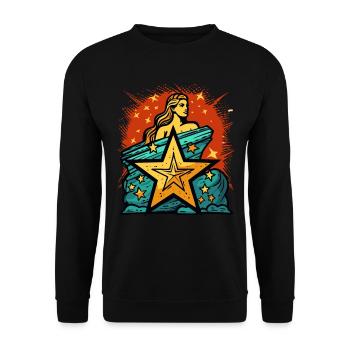 Göttin der Gerechtigkeit Sterne: Ikonische Frau - Unisex Pullover - Schwarz - Vorne - Alina (178cm) & Michal (187cm)