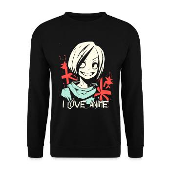 J’adore les anime et les filles cool - Sweat-shirt Unisexe - noir - Devant - Alina (178cm) & Michal (187cm)
