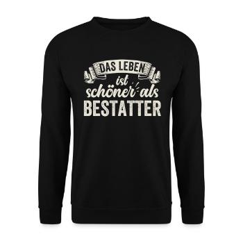 Lustige Bestatter Beerdigung Trauer Tod - Unisex Pullover - Schwarz - Vorne - Alina (178cm) & Michal (187cm)