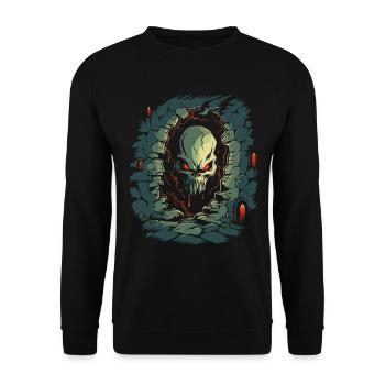 Im Kerker des Schreckens ist ein Totenkopf - Unisex Pullover - Schwarz - Vorne - Alina (178cm) & Michal (187cm)