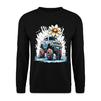 Farb-tropfende Blumen Monstertruck - Unisex Pullover - Schwarz - Vorne - Alina (178cm) & Michal (187cm)