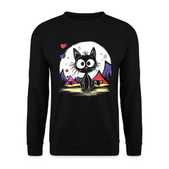 Katzen Urlaub beim Camping - Unisex Pullover - Schwarz - Vorne - Alina (178cm) & Michal (187cm)