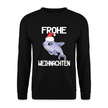Delfin Frohe Weihnachten - Unisex Pullover - Schwarz - Vorne - Alina (178cm) & Michal (187cm)