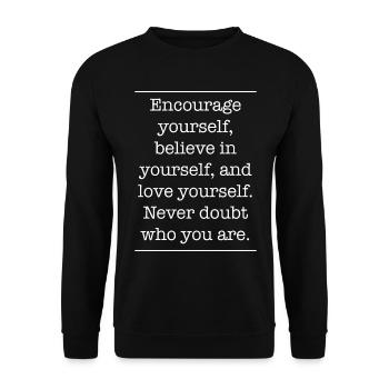 Ermutigen Sie Glauben, Dass Liebe Niemals Zweifelt - Unisex Pullover - Schwarz - Vorne - Alina (178cm) & Michal (187cm)