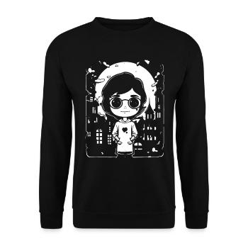 Niedliches Chibi Anime Wissenschaft Mädchen - Unisex Pullover - Schwarz - Vorne - Alina (178cm) & Michal (187cm)