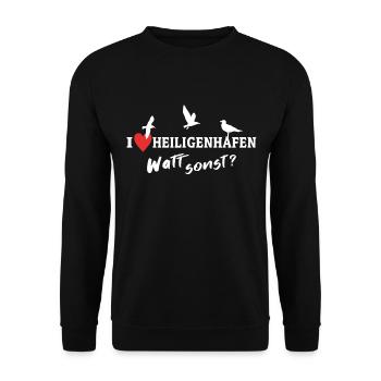 I Love Heiligenhafen Ich Liebe Heiligenhafen - Unisex Pullover - Schwarz - Vorne - Alina (178cm) & Michal (187cm)