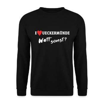 Ich Liebe Ueckermünde - Unisex Pullover - Schwarz - Vorne - Alina (178cm) & Michal (187cm)