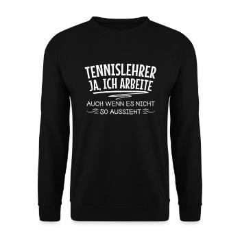 Tennislehrer Sport Tennis Training Bewegung - Unisex Pullover - Schwarz - Vorne - Alina (178cm) & Michal (187cm)