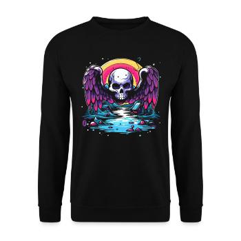 Der Totenkopf Geier besucht das ländliche Camping - Unisex Pullover - Schwarz - Vorne - Alina (178cm) & Michal (187cm)